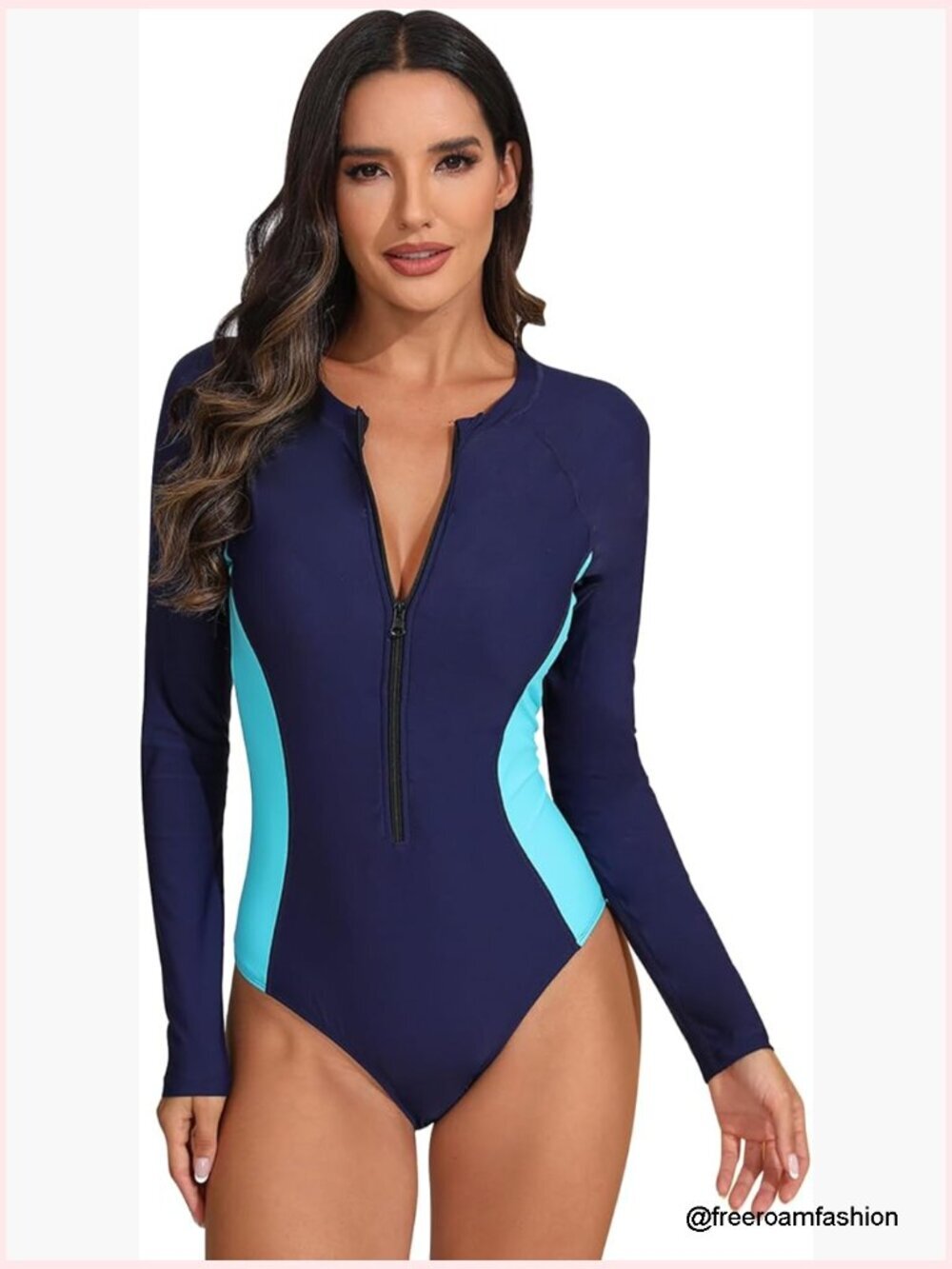 Women's Long Sleeve Rash Guard One Piece Swimsuit UV Protection Zip Front Tummy